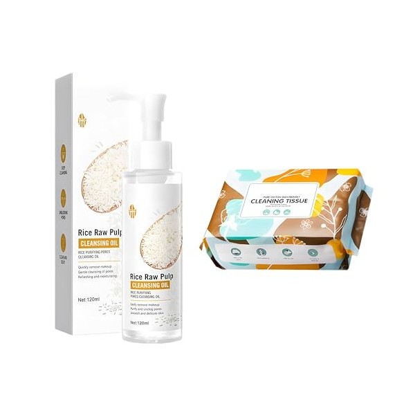 Hppsctink Lait démaquillant au riz, 120ml Lait démaquillant au riz et Serviette de nettoyage, Nettoie la peau du Visage en Pr