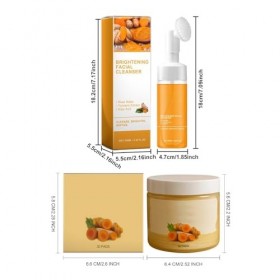 Hppsctink 100ml Crème nettoyante au curcuma et 30pcs Lingettes exfoliantes nettoyantes au curcuma, Nettoie la peau du visage 