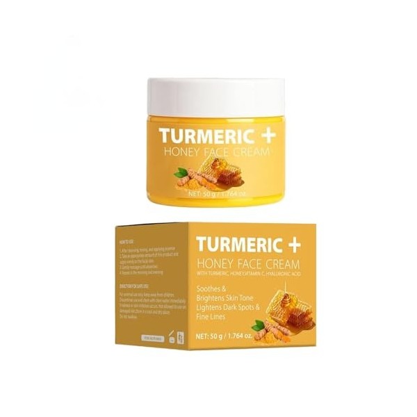 Eazerom 45 Crème Éclaircissant Curcuma Visage, Crème visage au curcuma et à la Honey,Crème Visage Éclaircissante au Miel et à