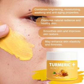 Eazerom 45 Crème Éclaircissant Curcuma Visage, Crème visage au curcuma et à la Honey,Crème Visage Éclaircissante au Miel et à