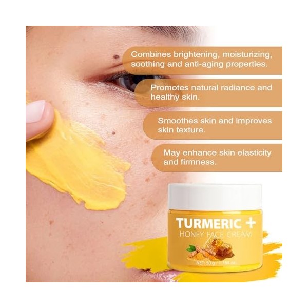 Eazerom 45 Crème Éclaircissant Curcuma Visage, Crème visage au curcuma et à la Honey,Crème Visage Éclaircissante au Miel et à