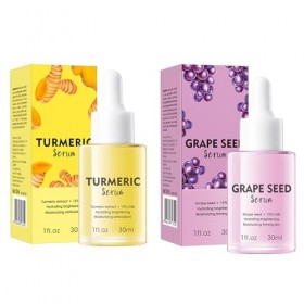 Sérum Visage Curcuma + Sérum Pépins De Raisin – Soin Hydratant Et éclat Pour Peau Lisse, Taches Brunes & Teint Radieux – 30ml