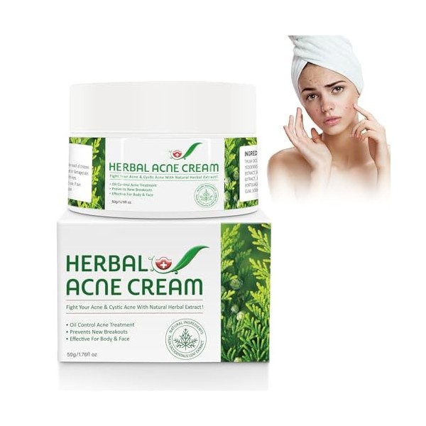 Crème naturelle à base de plantes contre lacné 50g, Crème Hydratante Visage, Améliore léclat lisse et lhumidité, Facial Ne