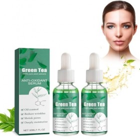 Lot de 2 sérums de soin de la peau à lessence de thé vert - Hydratant les pores - Soin de nuit et réparateur - Pour tous les