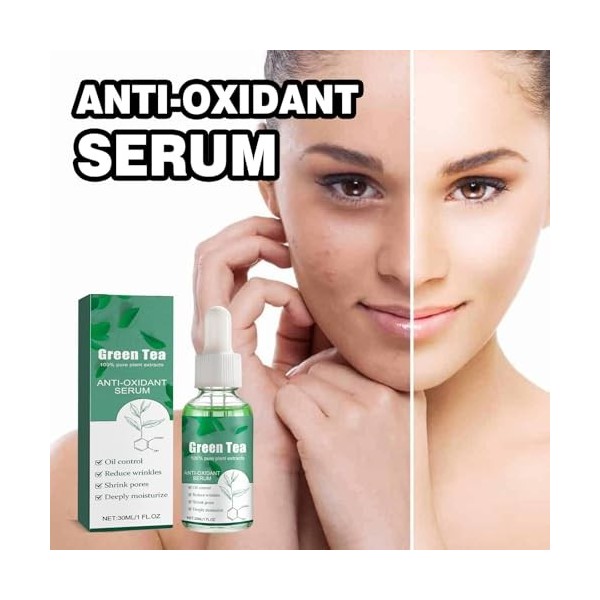 Lot de 2 sérums de soin de la peau à lessence de thé vert - Hydratant les pores - Soin de nuit et réparateur - Pour tous les