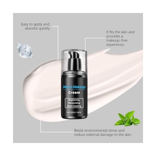 Crème De Maquillage Pour Hommes, Fond De Teint Crème Homme, Crème Anti-Cernes Hydratante Pour Hommes, Crème Visage Pour Homme