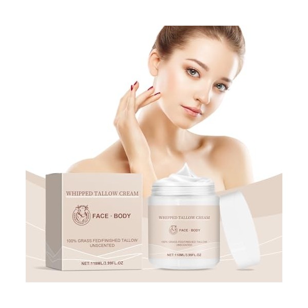 Pemarlis 2 Pièces Beef Tallow Cream, Beef Tallow Crème pour soin de la peau, 100% Grass Fed Tallow Raw Wild Honey, Hydratant 
