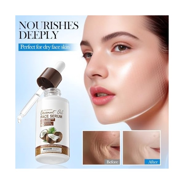 Hinapan Sérum Visage Nutrition Intense à lHuile de Coco Vierge, Soin Hydratant et Raffermissant Anti-Âge, Effet Repulpant, P