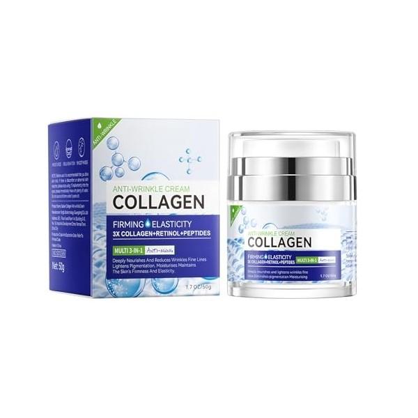 Hinapan Crème Anti-Rides au Collagène, Soin Liftant et Repulpant Intense, Hydratation Profonde, Atténue les Ridules, Fermeté