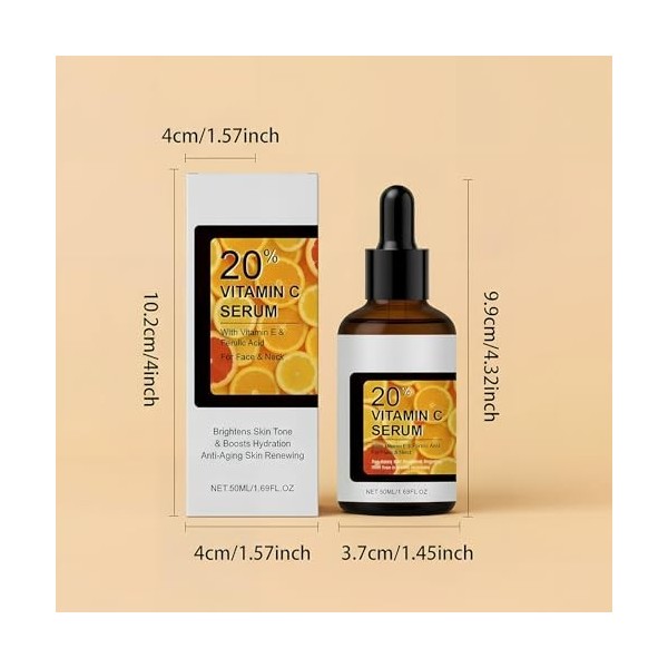 2 Pièces Sérum à la Vitamine C pour le Visage, avec Acide Férulique et Vitamine E, Hydratant et Éclaircissant, 50ml Sérum Ant