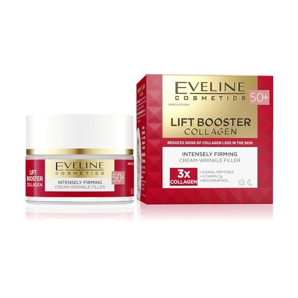 Eveline Cosmetics Crème Riche Anti-Rides et Raffermissante 50+ Lift Booster Collag Crème Jour et Nuit