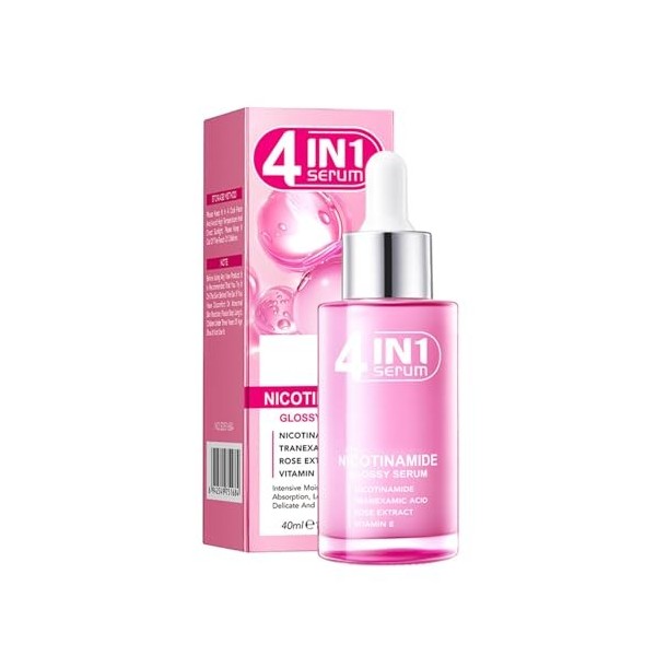 Sérum brillant 4 en 1 à la nicotinamide avec acide tranexamique, extrait de rose et vitamine E - Hydratant intensément - Abso
