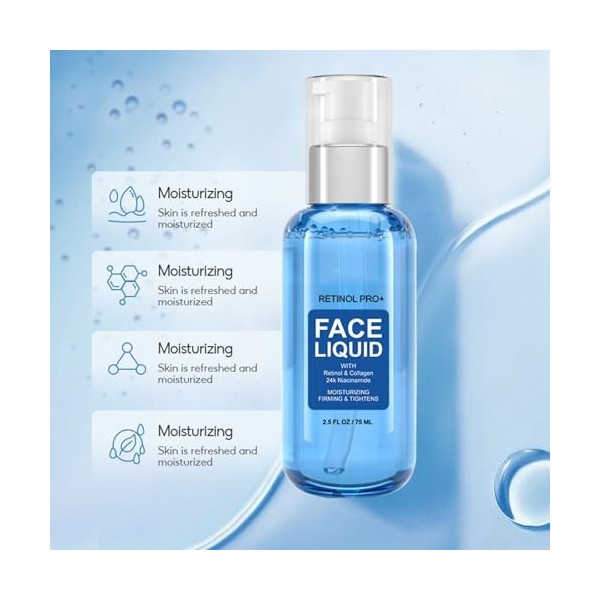 Sérum au rétinol pour le visage - Sérum hydratant pour le visage avec rétinol et collagène - Nicotinamide 24 carats - Sérum h