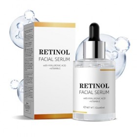 Sérum pour le visage au rétinol avec acide hyaluronique et vitamine E - Anti-âge - Réduction des pores - Soin hydratant en pr