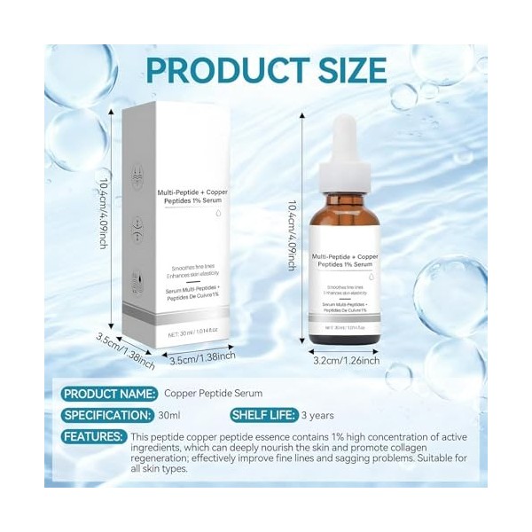 Multi-peptide + Copper Peptides 1% Serum, Copper peptide serum, serums Anti Age, Promote Collagenand Elastin Production, Rédu
