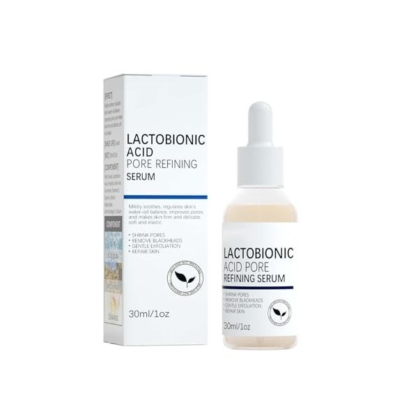Sérum raffinage des pores avec acide lactobionique, sérum raffinage des pores, formule douce, nettoie les pores, rétrécit les