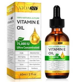 Sérum Visage à la vitamine E, Vitamine E Huile Pur - 75,000 IU, Anti-rides, Anti-âge, Réduit Cicatrices et Hydratant, Skincar