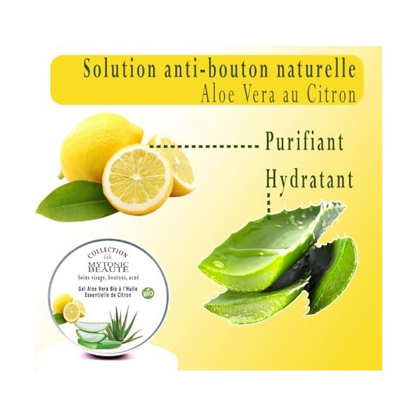 Gel dAloe Vera Bio au Citron - Hydratation et Vitalité - Aloe Vera Anti-Acné, bouton, éclaircissant, purifiant, antibactérie ...