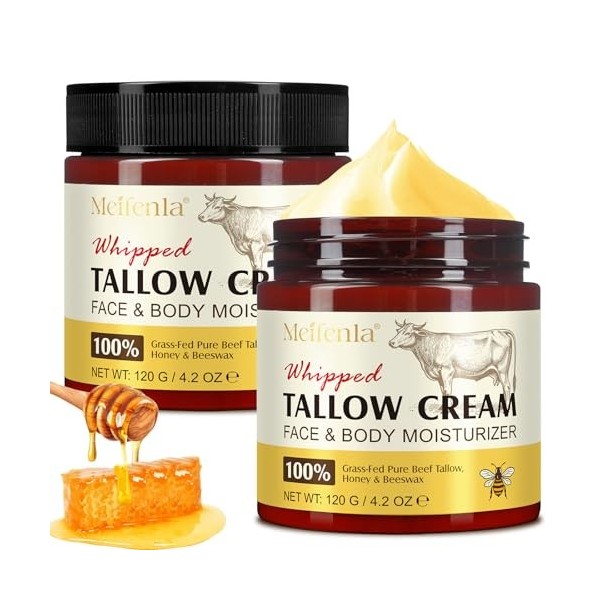 Beef Tallow for Skin, Suif de Bœuf Biologique 100% Naturel Nourri à lherbe, Tallow and Honey Balm, Soins de la Peau au Suif