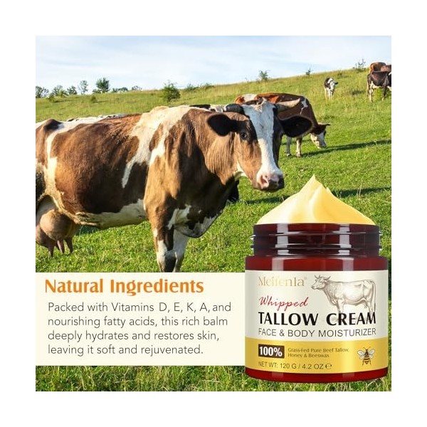 Beef Tallow for Skin, Suif de Bœuf Biologique 100% Naturel Nourri à lherbe, Tallow and Honey Balm, Soins de la Peau au Suif