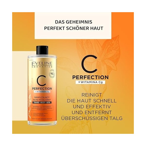 Eveline Cosmetics C-Perfectio Fluide Micellaire Hydratant Révolutionnaire pour Tous Types de Peaux, Même Sensibles, avec Vita