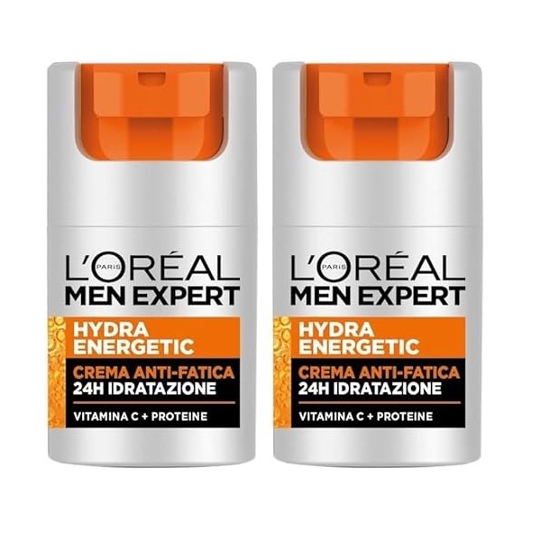 LOREAL MEN EXPERT HYDRA ENERGETIC - Crème Hydratant Anti-Fatigue Longue Durée - 50ml Lot de 2 Crème Jour et Nuit