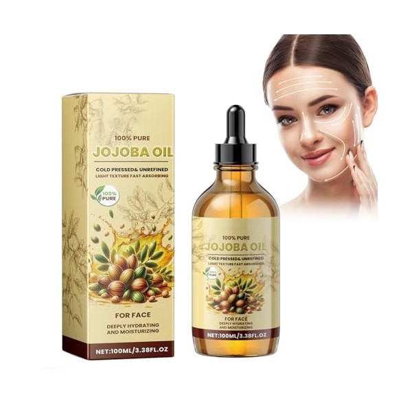 Huile Pour La Visage, Huile De Jojoba Bio, Huile Raffermissante Visage, Laisse La Peau Jeune Et Éclatante, Anti-Ageing Facial