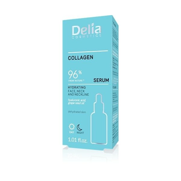 Delia Cosmetics - Sérum collagène - Hydratant, anti-rides, traitement à lacide hyaluronique pour peaux sèches - 96% dingréd C...