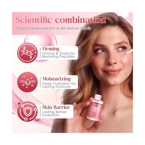 2x30ml Sérum Pink Glow,Sérum illuminant et lissant,Dual Essence,Soin Hydrate,Hydrate la peau,lisser la peau,améliore la textu