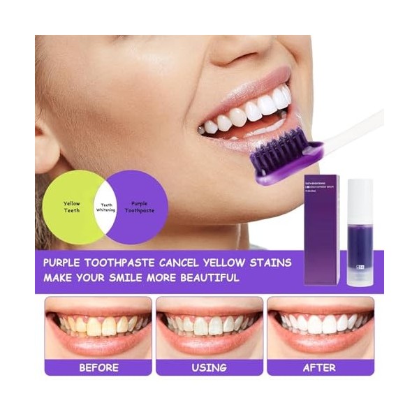 Correcteur De Couleur 30ml, Dentifrice Violet Blanchissant, Elimination des Taches Dentaires, Booster de Blanchiment des Dent