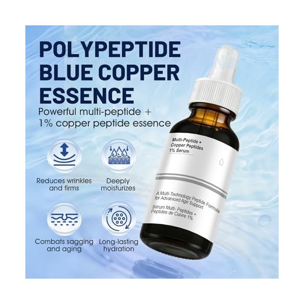 Sérum Multi-Peptides + Peptides de Cuivre 1%, Copper Peptide Serum, Serum Anti Age, Promote Collagenand Elastin Production, É
