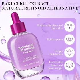 Bakuchiol Plumping Serum, Bakuchiol Serum Visage, Retinol Alternative, serum Hydratant Visage with Ceramide, Atténue les Ridu