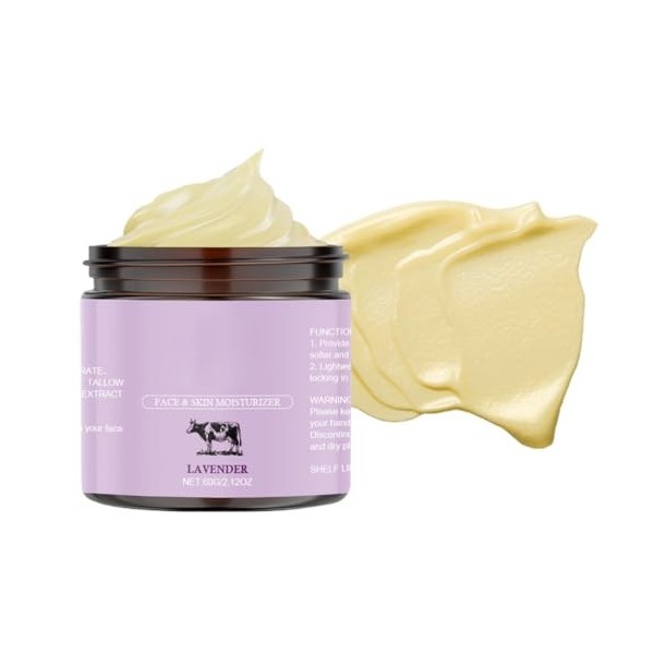Teegxddy Beef Tallow Crème,Saveur lavande pour le Visage et le Corps, Rend la Peau Douce et Hydratée,Soin Naturel de la Peau