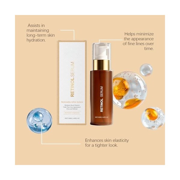 Sérum Visage aux Rétinols Anti-Âge Raffermissant, Soin Éclaircissant pour Teint Uniforme, Adapté aux Peaux Matures, Sérum de 