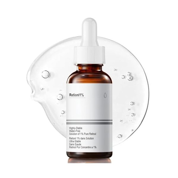 Retinol 1%, Retinol Serum Visage, Sérum de Rétinol Très Puissant pour les Signes de Vieillissement, serum anti rides, Réduit 