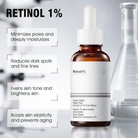 Retinol 1%, Retinol Serum Visage, Sérum de Rétinol Très Puissant pour les Signes de Vieillissement, serum anti rides, Réduit 