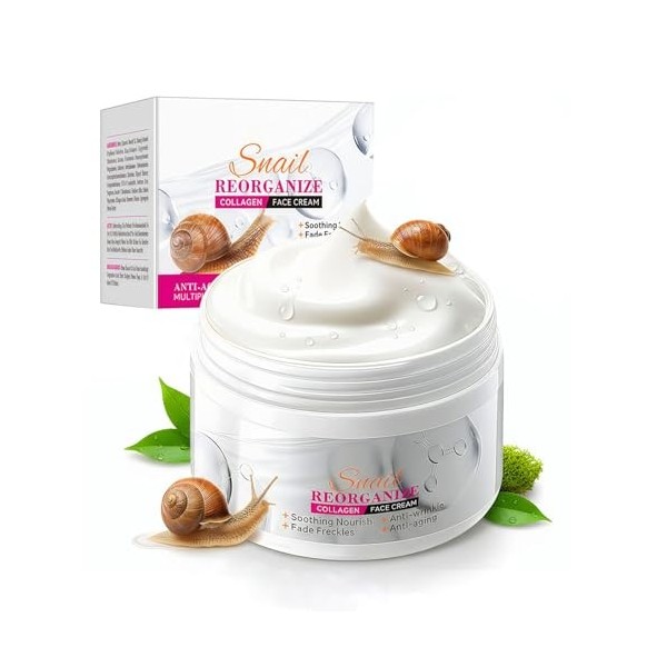 Crème de Collagène à la Bave d’Escargot 100g – Crème Visage Femme Hydratante et Anti-Rides, Soin Anti-Âge, Améliore l’Élastic...