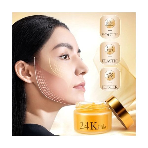 Crème au pour le Visage,Creme Hydratante Visage,Crème Anti Rides Doré,Renforce la Barrière dhydratation de la Peau pour un T