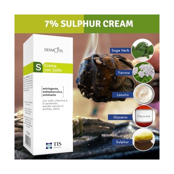 TIS Cream - Soufre 7%, Peaux Sujettes à lAcné, Points Noirs, Pores Dilatés, Boutones & Imperfections |Crème Pour Le Visage e