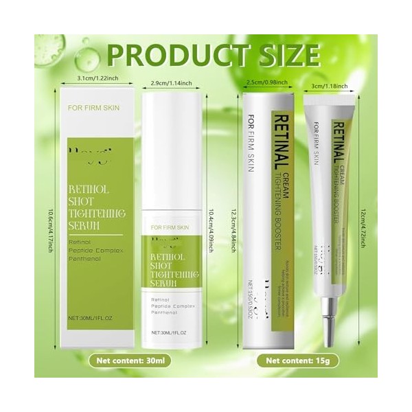 2 Pièces Retinol Shot Sérum, Retinol Tightening Booster, Crème Sérum Raffermissante au Rétinol, Rétrécit les Pores, Réduit le