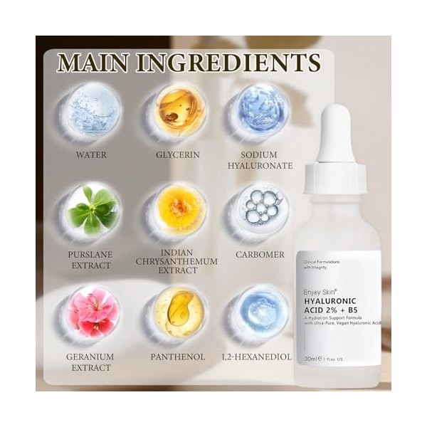 Hyaluronique Sérum Visage 2% + B5,Sérum Visage à lacide Hyaluronique,Anti Tache & Anti Age,Concentré Réhydratant 30 ml Crème ...