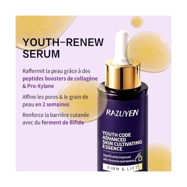 RAZUYEN Peptide Serum Visage, Apparence de la Peau Raffermie Sérum Collagene, Serum Hydratant Visage pour Tous Types de Peau,