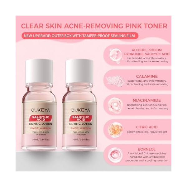 OUKEYA 2 x 10ml Lotion Visage Apaisante & Matifiante au Complexe Minéral et Niacinamide - Pour Peaux à Imperfections et Pores