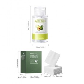 Hppsctink 300ml Lotion démaquillante à lavocat et 100pcs Cotons démaquillants à lavocat, huile nettoyante pour le visage, p