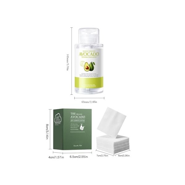 Hppsctink 300ml Lotion démaquillante à lavocat et 100pcs Cotons démaquillants à lavocat, huile nettoyante pour le visage, p