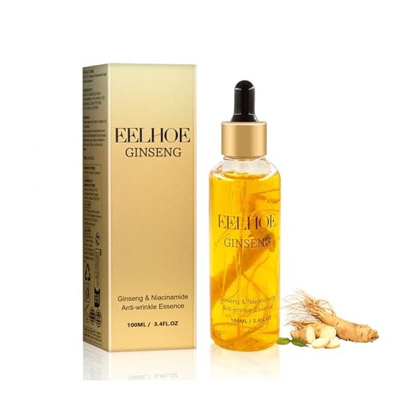 Serum Visage de Ginseng 100ML,Huile Visage,Serum Hydratant Visage,Ginseng Polypeptide Anti-ageing Essence Sérum,Sérum Rafferm