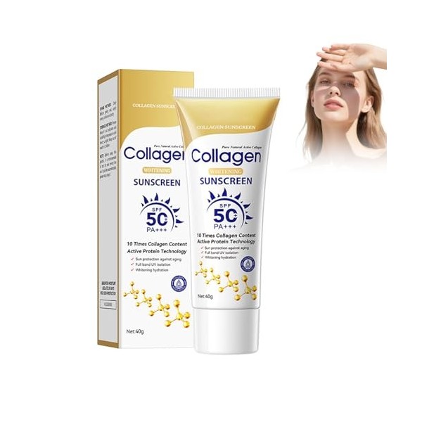Crème solaire anti-âge, 40 g SPF 50+ PA++++Reorganize Collagène, crème solaire imperméable à leau, résistante à la transpira