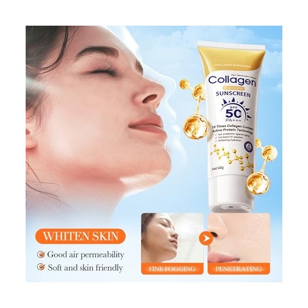 Crème solaire anti-âge, 40 g SPF 50+ PA++++Reorganize Collagène, crème solaire imperméable à leau, résistante à la transpira