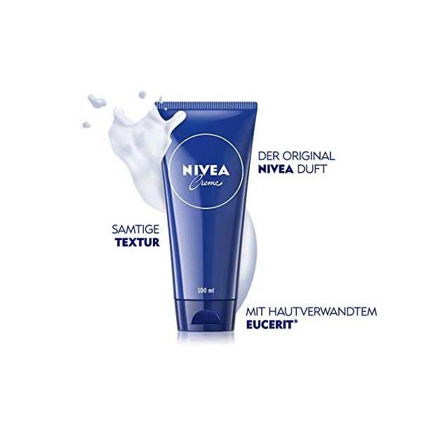 NIVEA Crème Tube de soin universel 100 ml , crème hydratante classique pour tous les types de peau, crème riche avec eucerit