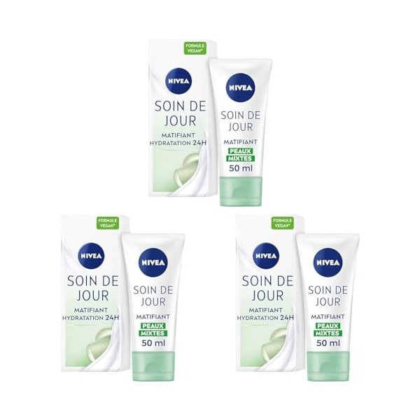 NIVEA Soin de Jour Essentials 24H Hydratation Intense + Matifiant 1 x 50 ml , crème hydratante visage, soin femme & homme en ...